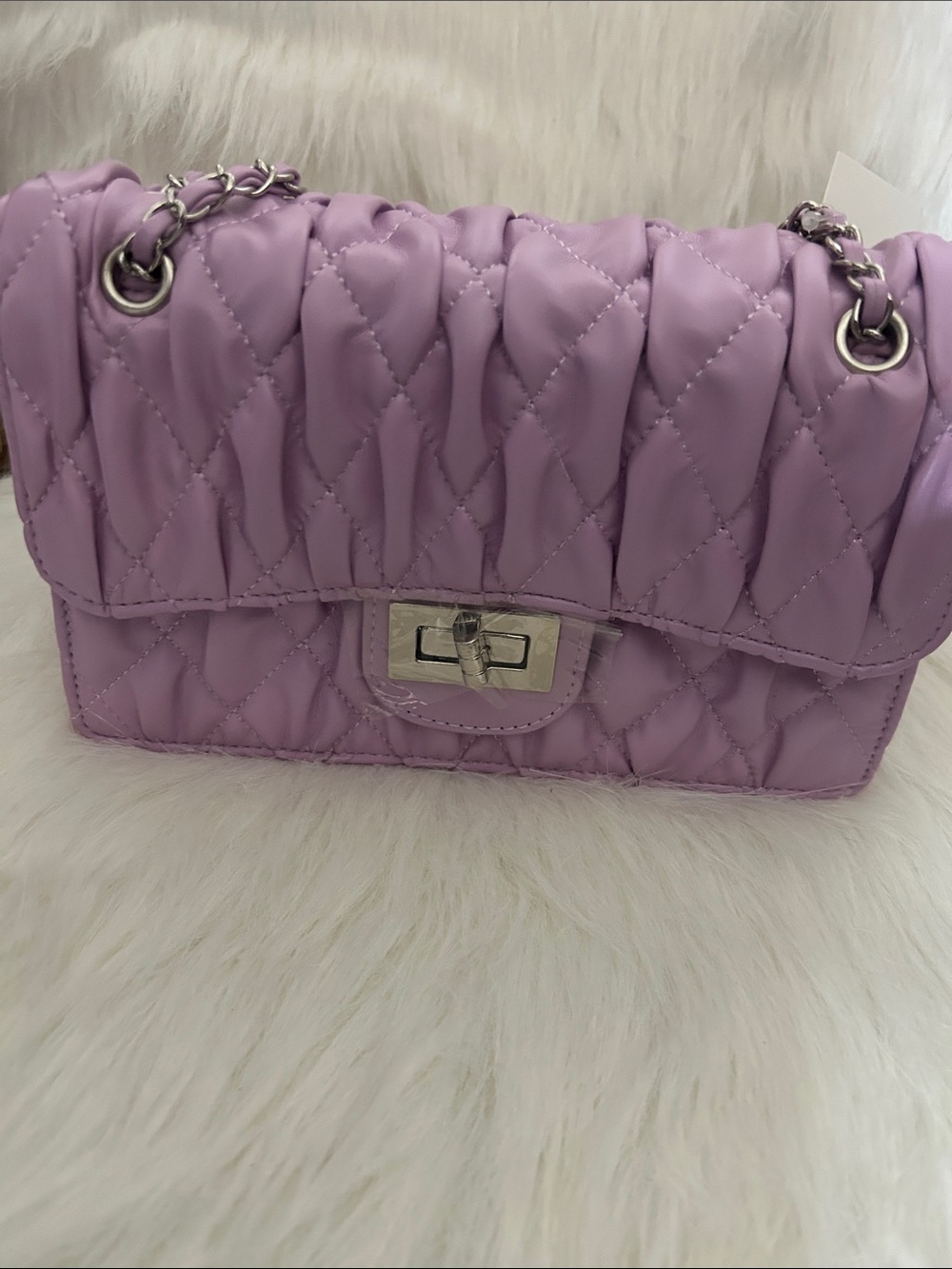 Quilted Lavender Shoulder Bag with Chain Strap